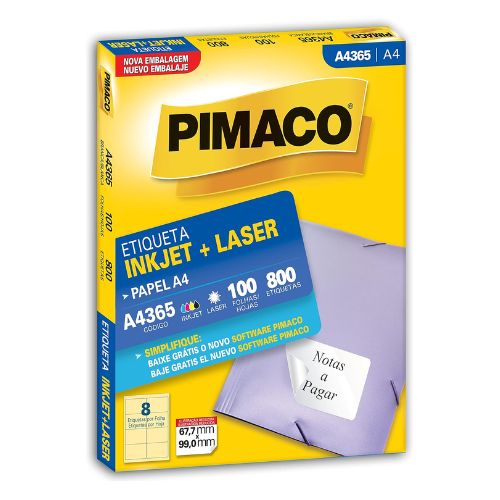 ETIQUETA A4 A4365 100 FLS 67,7X99,0MM PIMACO