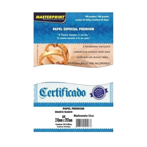 Papel Diplomata/Liso/Offset 180g A4 50X1